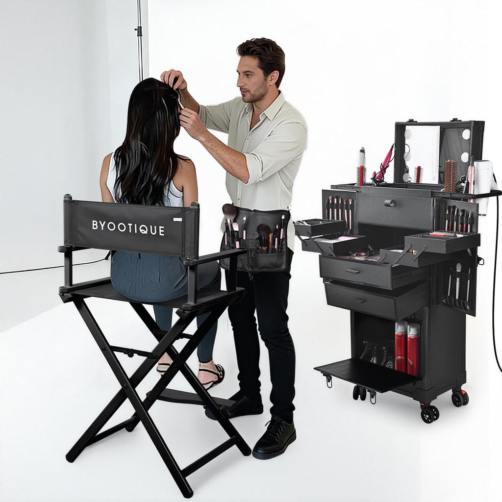 Byootique Professional Artist Rolling Makeup Case w/ Light & Mirror