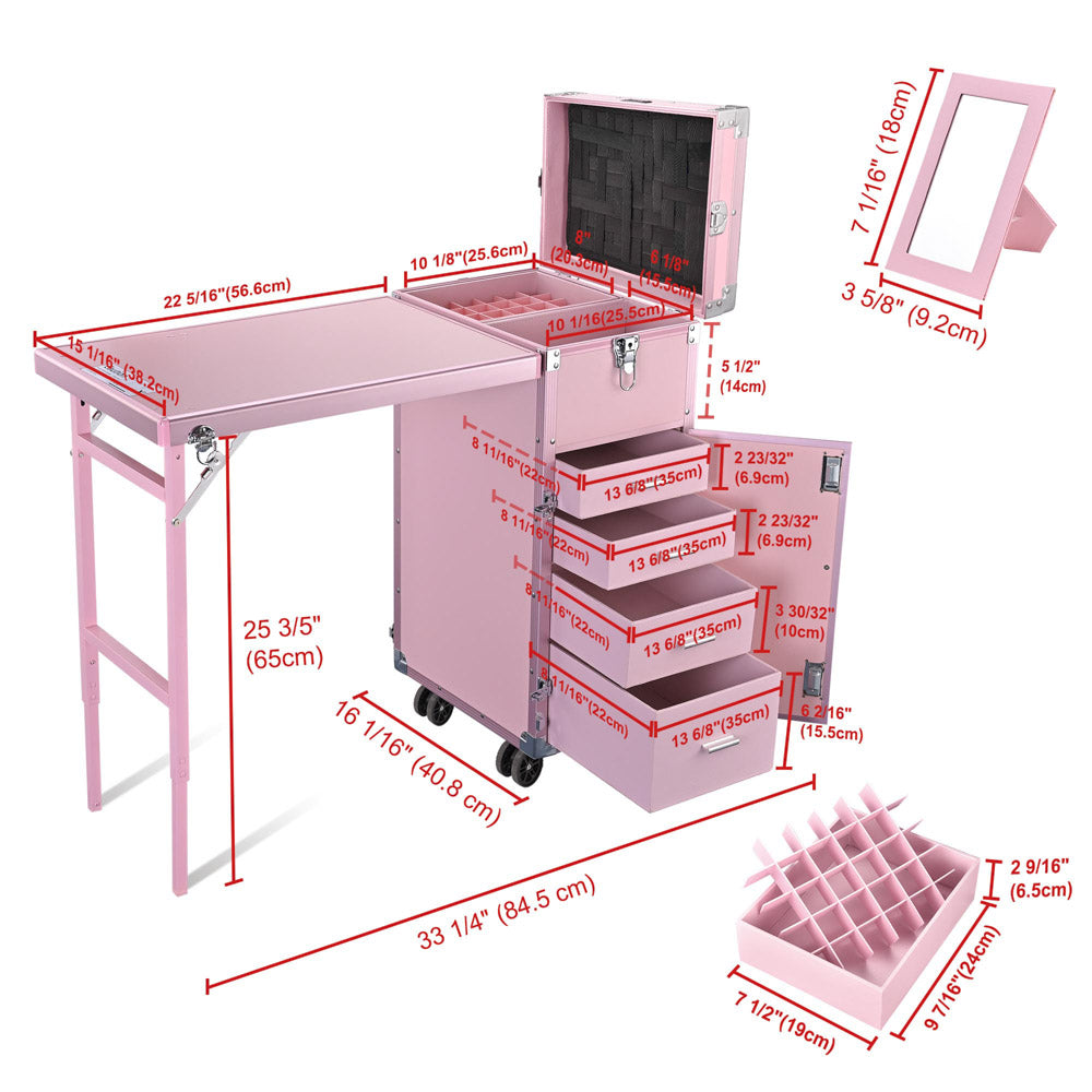 Byootique Nail Table Makeup Station Speaker Drawers Mirror