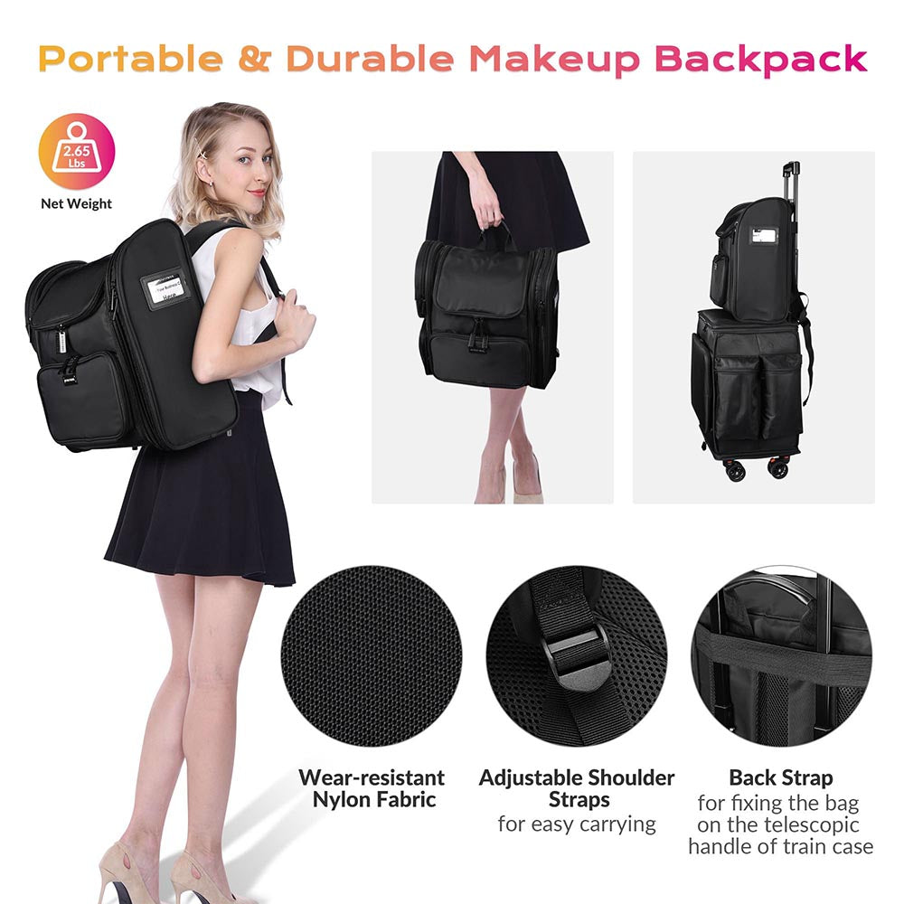 Byootique Hairdresser Nail Tech Rolling Case with Makeup Backpack