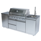 82" 6-Burner 85000 BTU Silver Outdoor Kitchen Island Grill + Storage Cabinets & Drawers & Sink/Faucet