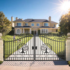 16x8 ft Steel Dual Swing Driveway Gate with Tree Pattern