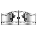 16x7 ft Steel Dual Swing Driveway Gate with Horse Pattern