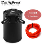 Black Aluminum Oil Catch Can Reservoir Tank Baffled Kit 2-Port | Free 3F Hose