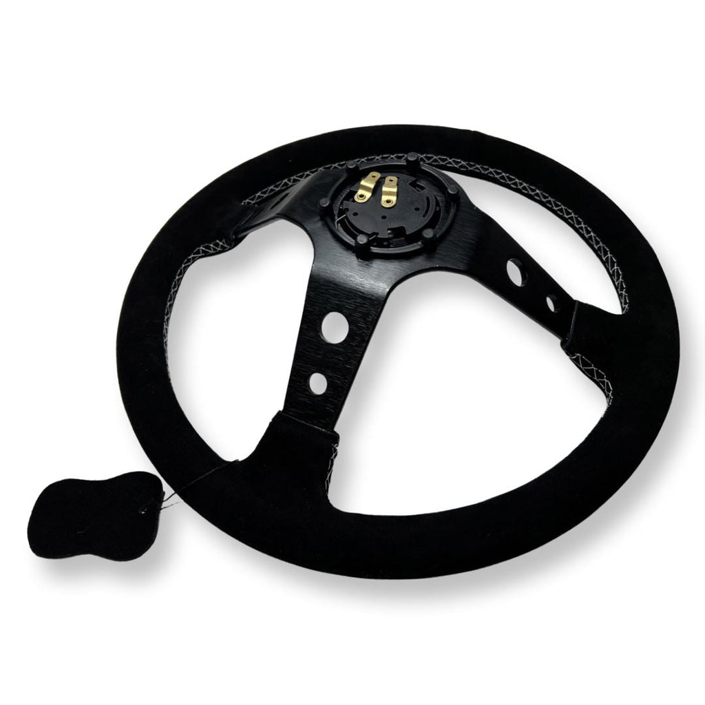 3"DEEP DISH 6-BOLT STEERING WHEEL BLACK SUEDE FOR Dodge GM Buick Chevy Vehicles