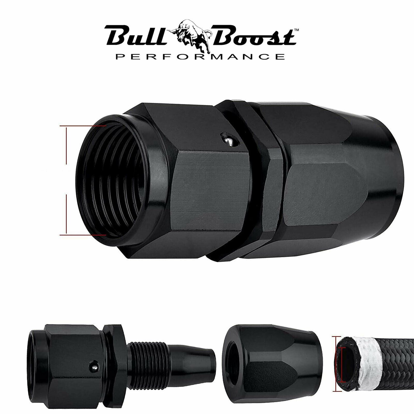 6 AN Straight Billet Swivel Seal Braided Steel Hose End Fitting Oil/Fuel/Water