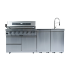 82" 6-Burner 85000 BTU Silver Outdoor Kitchen Island Grill + Storage Cabinets & Drawers & Sink/Faucet