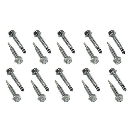 Self-Drilling Screw, 1/4" x 1-1/4 in, Zinc Plated Steel Flange Hex Head External Hex Drive, 20 PK