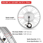 Yescom 20" Electric Bicycle Motor Front Wheel Kit 36v 750w