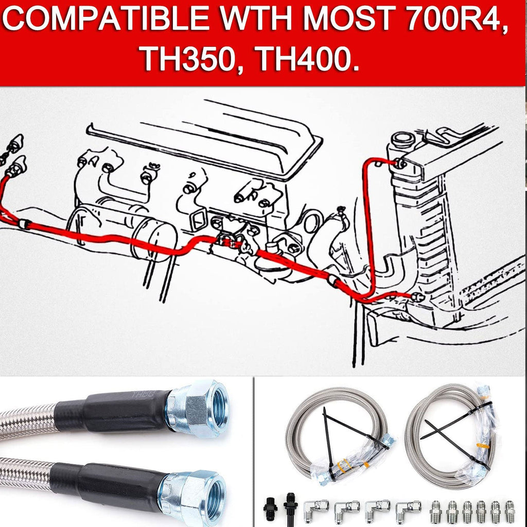 Flexible SS Braided Transmission Cooler Hose Line For GM Chevy 1996 & Newer 4L80E
