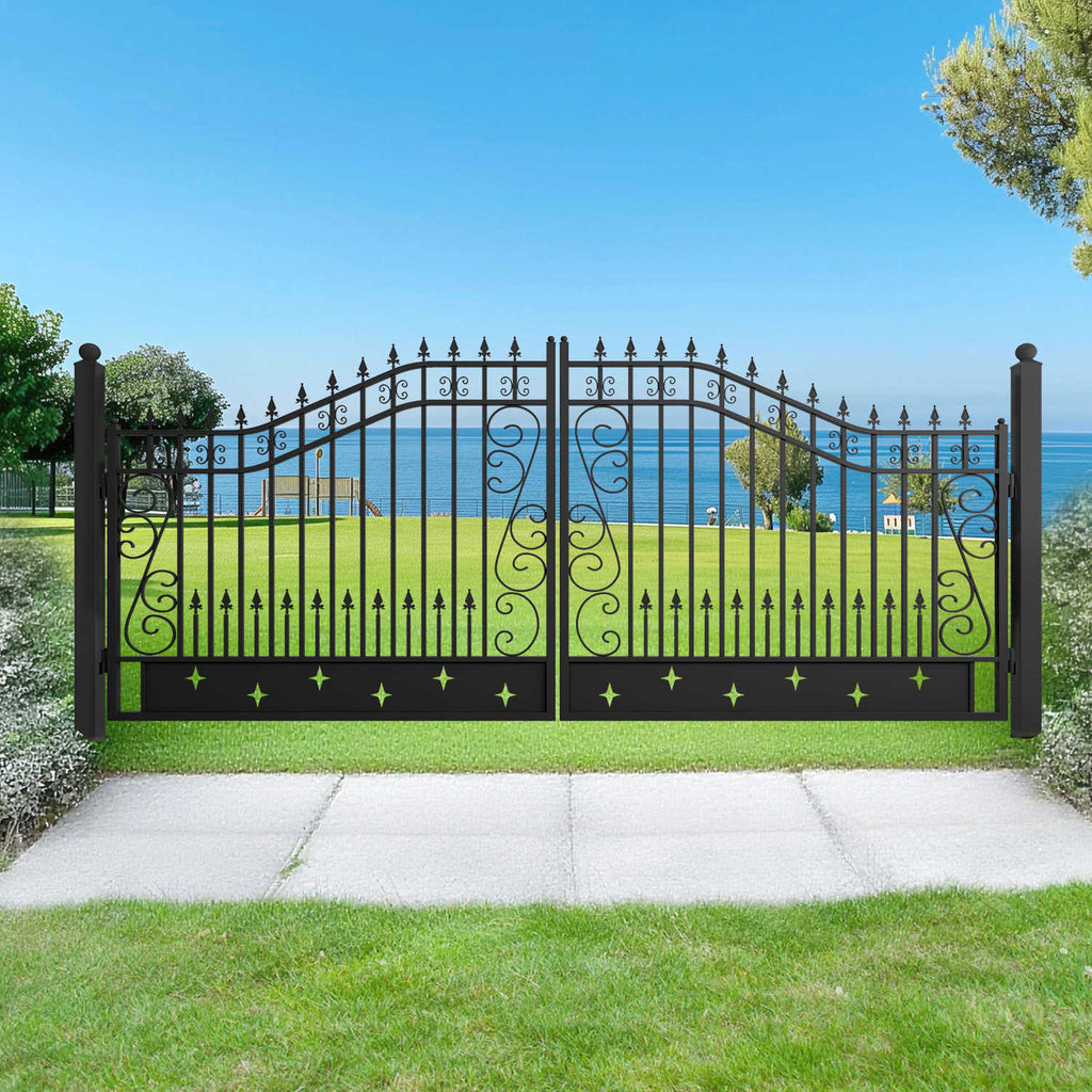 16x8 ft Dual Swing Driveway Gate with Star Pattern