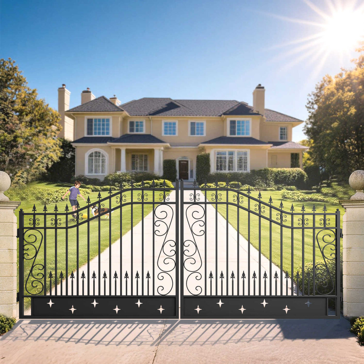 16x8 ft Dual Swing Driveway Gate with Star Pattern