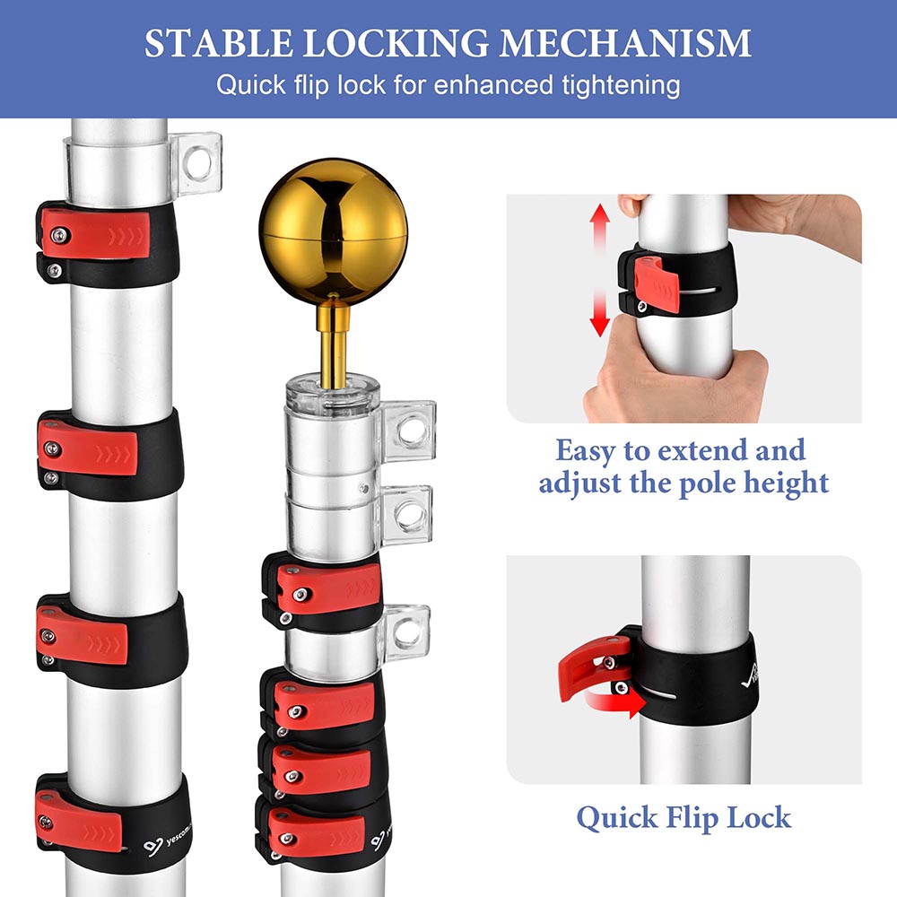 Yescom EZ GO Telescopic Flagpole with Light & Tire Mount