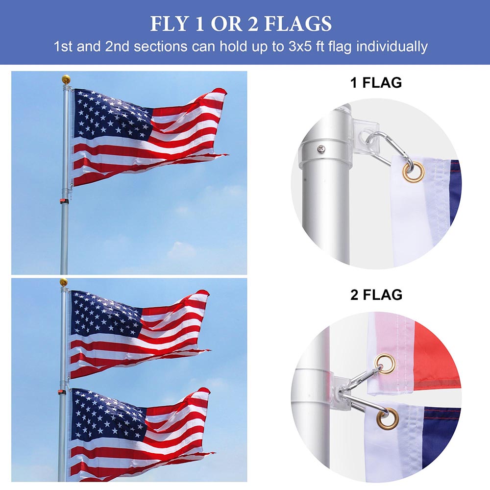Yescom EZ GO Telescopic Flagpole with Light & Tire Mount