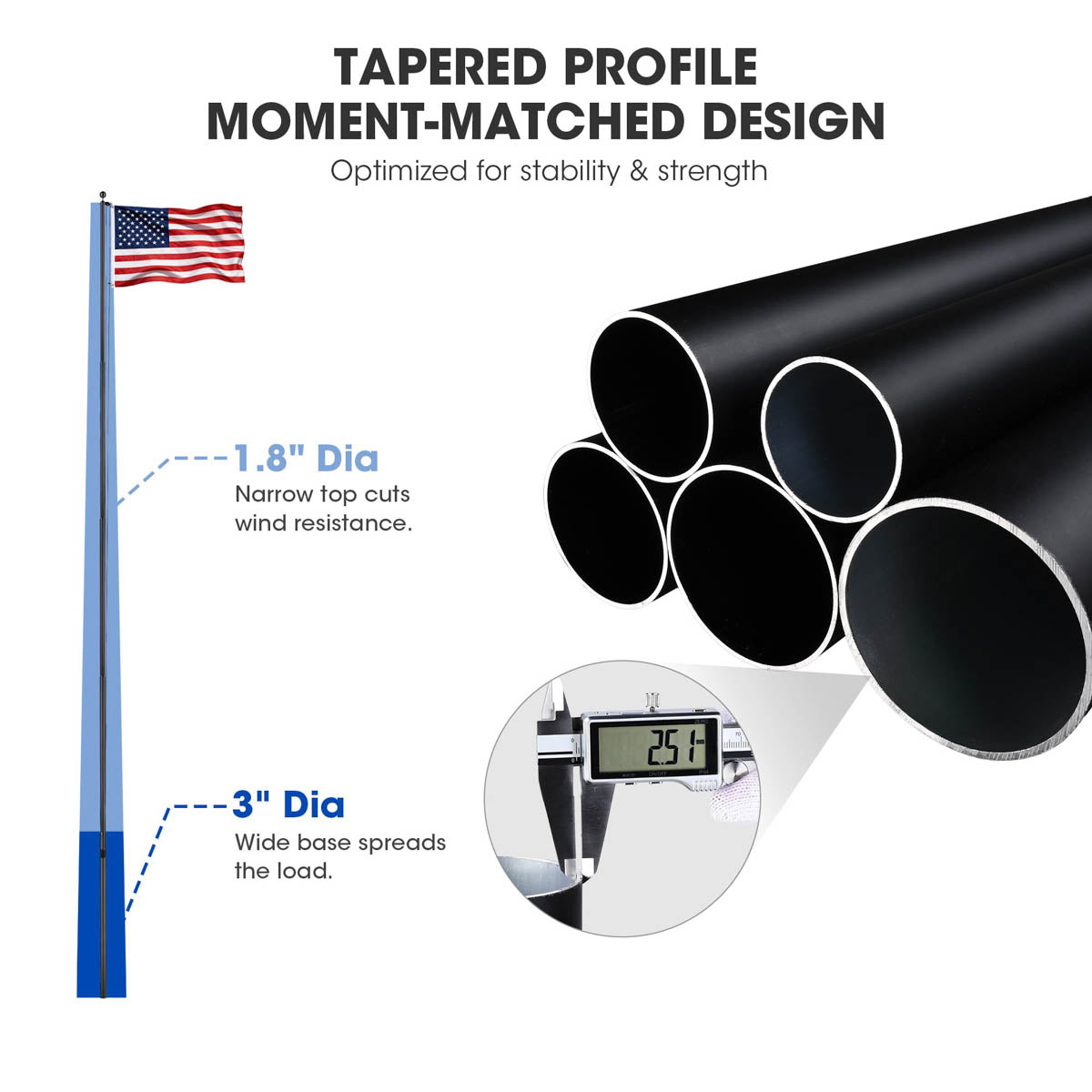 Yescom Bravery Plus 10Gauge All-Aluminum Flagpole Kit 30ft