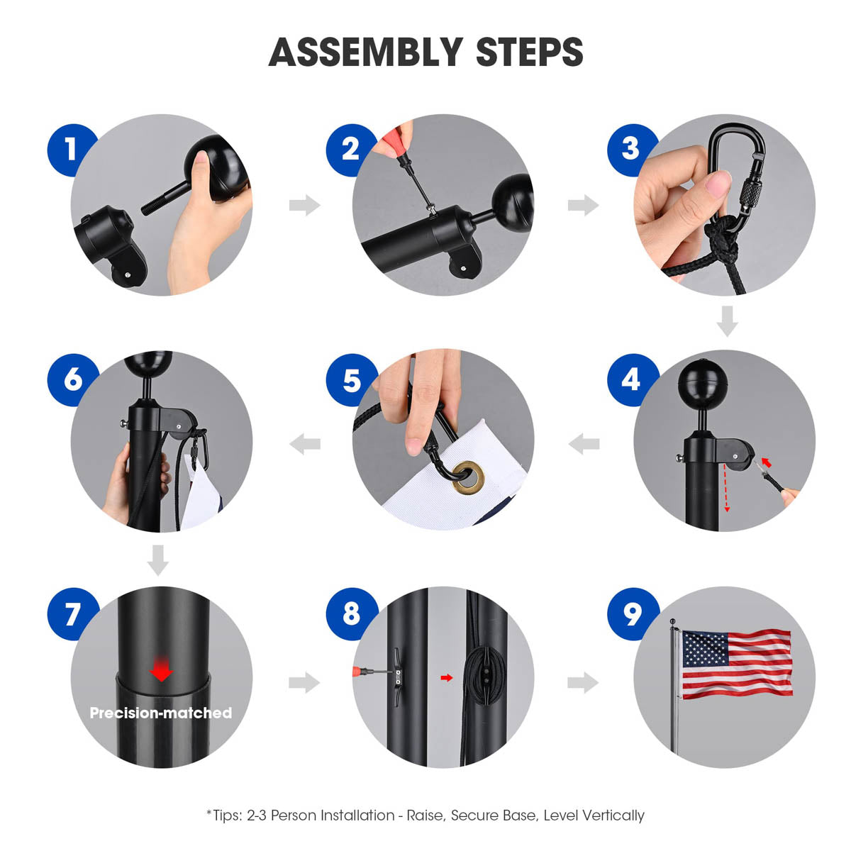 Yescom Bravery Plus 10Gauge All-Aluminum Flagpole Kit 30ft