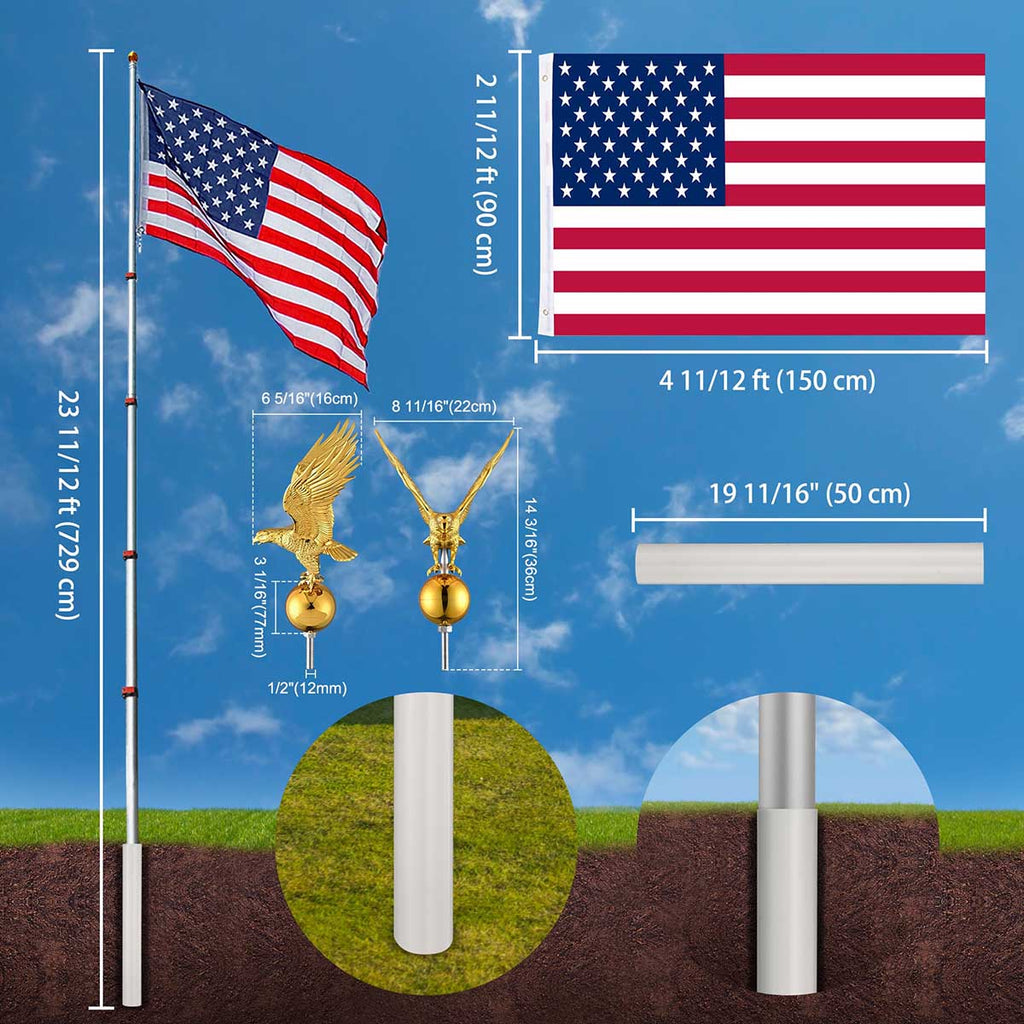 Yescom EZ GO Telescopic Flagpole with Regal Eagle
