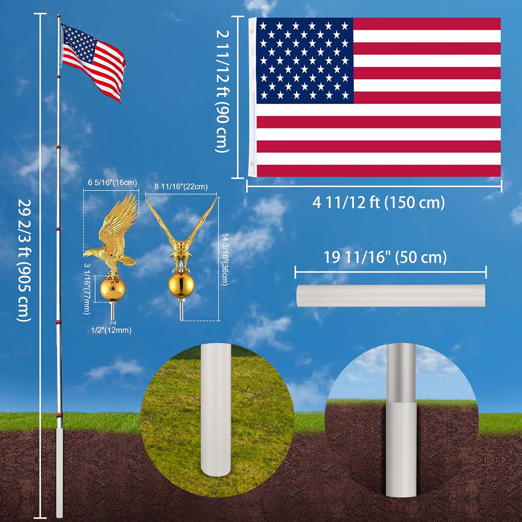 Yescom EZ GO Telescopic Flagpole with Regal Eagle