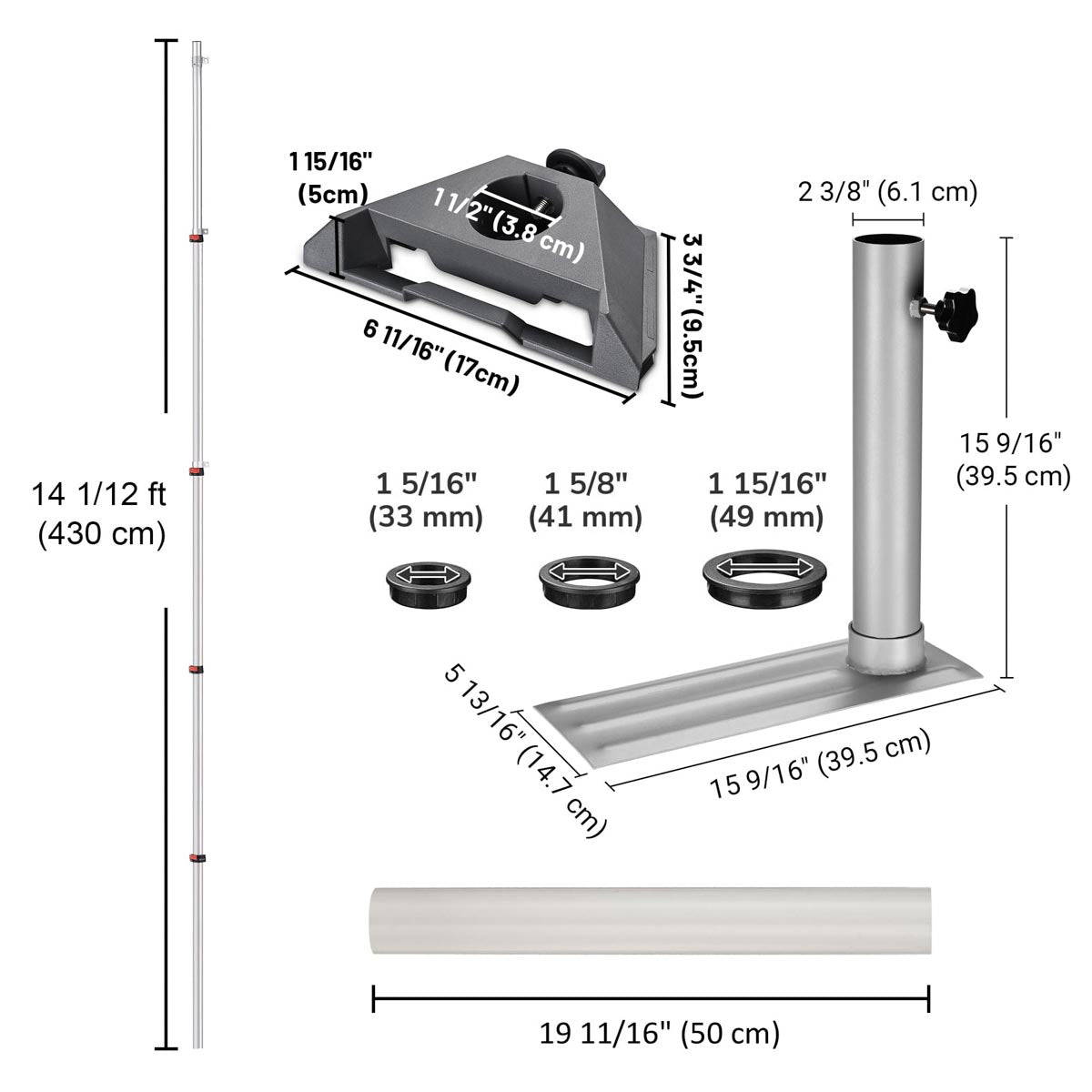 Yescom Starlink Mini Pole Mount D2.2" with Tire Mount(14'-30' Options)