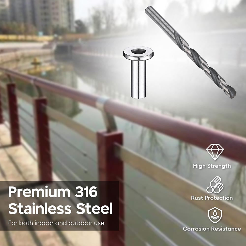 Yescom T316 Cable Railing Grommets for Level & Stair Posts 1/8"-3/16"