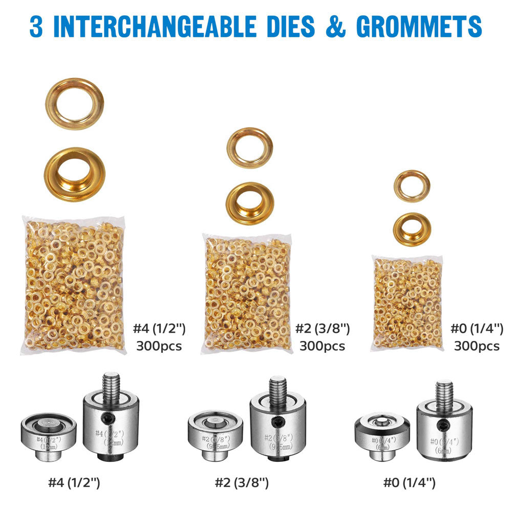 Yescom Grommet Machine with Rolling Base #0 #2 #4 900ct. Grommets
