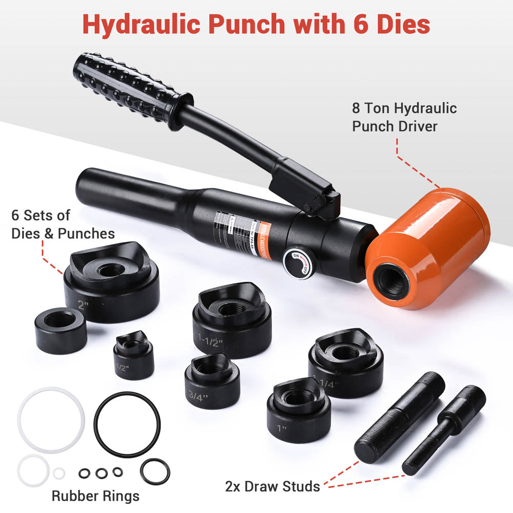 Yescom 8 Ton Hydraulic Punch Tool 1/2-2in Knockout Set