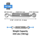 Yescom 1/4" x 4" Wire Cable Turnbuckle Hook & Eye Stainless Steel