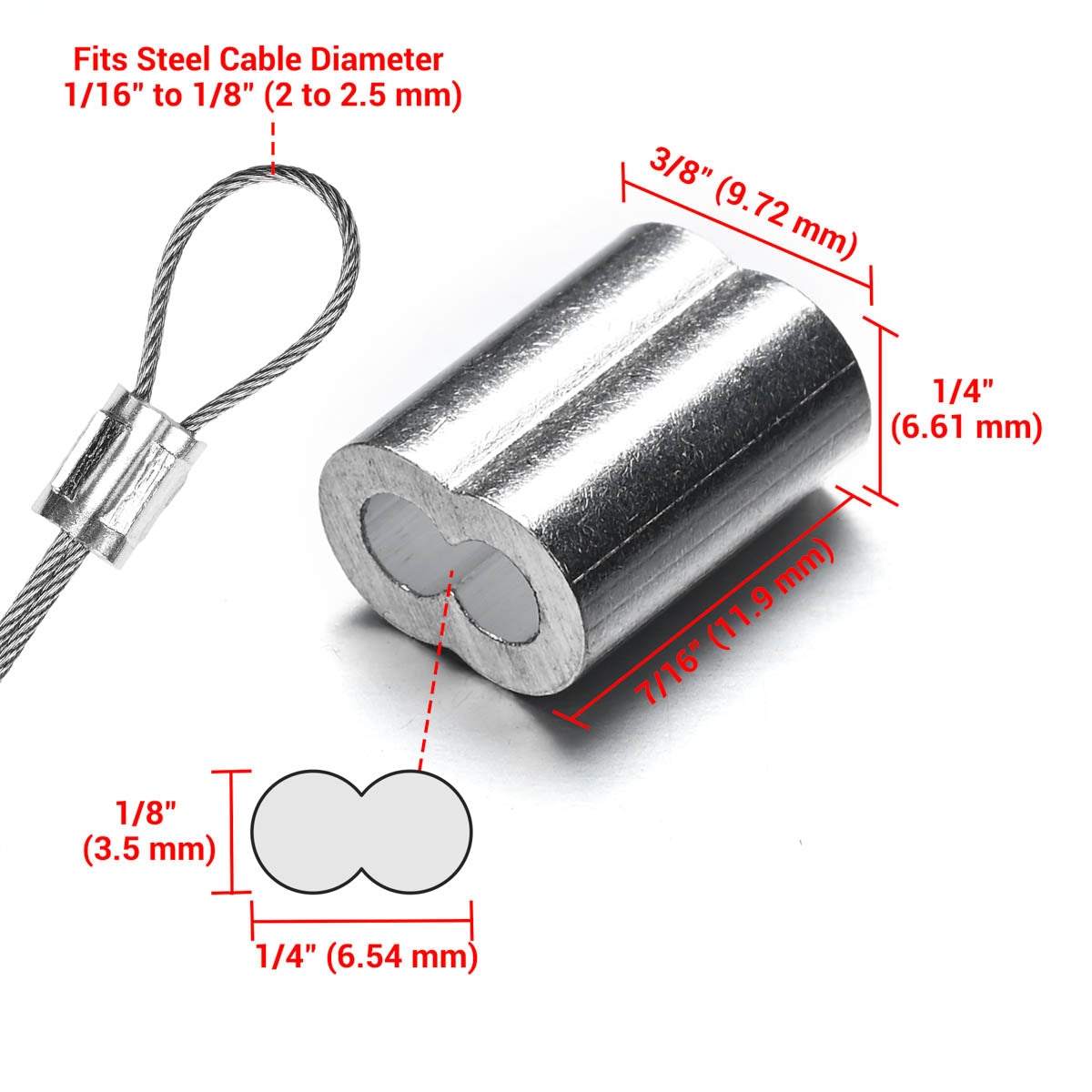 Yescom Wire Cable Aluminum Crimping Sleeve for 2-2.5mm 100ct.