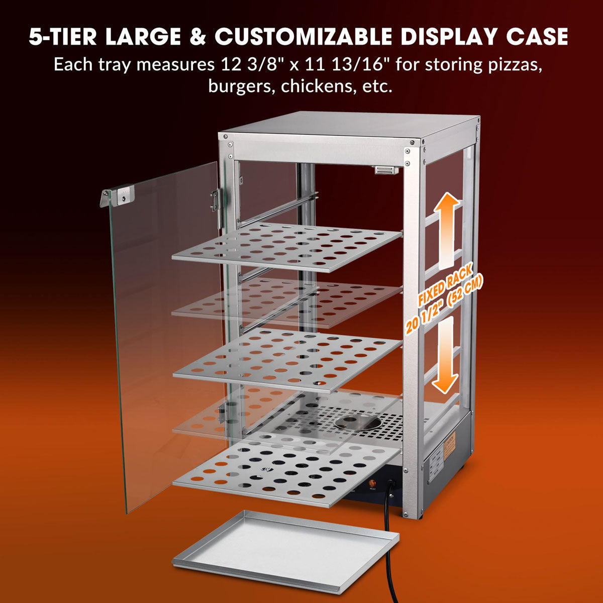 Yescom Pizza Food Warmer Commercial Countertop Display Case 5-Tier 15x15x28
