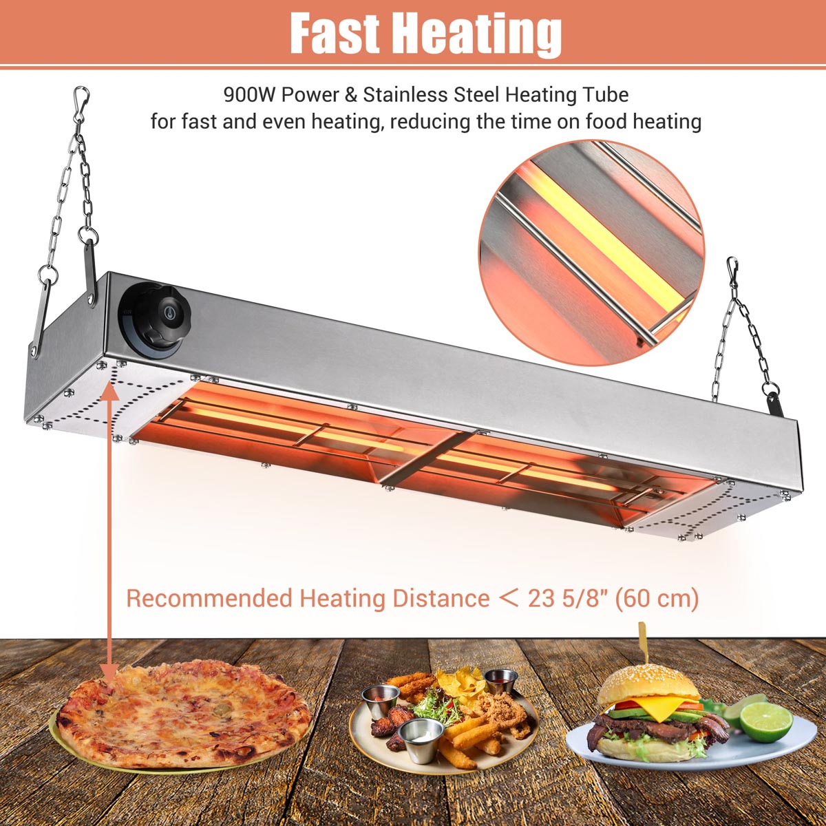 Yescom Food Warmer Overhead Heater 24 in. 900W