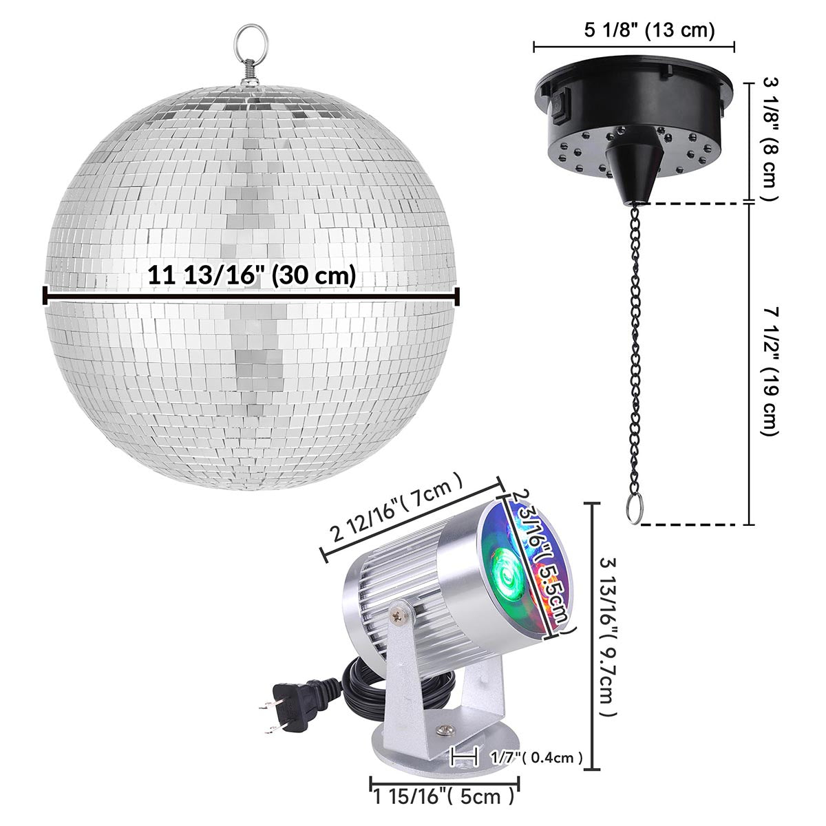 Yescom Shiny Disco Ball with Motor, RGB Light Event Party Decor