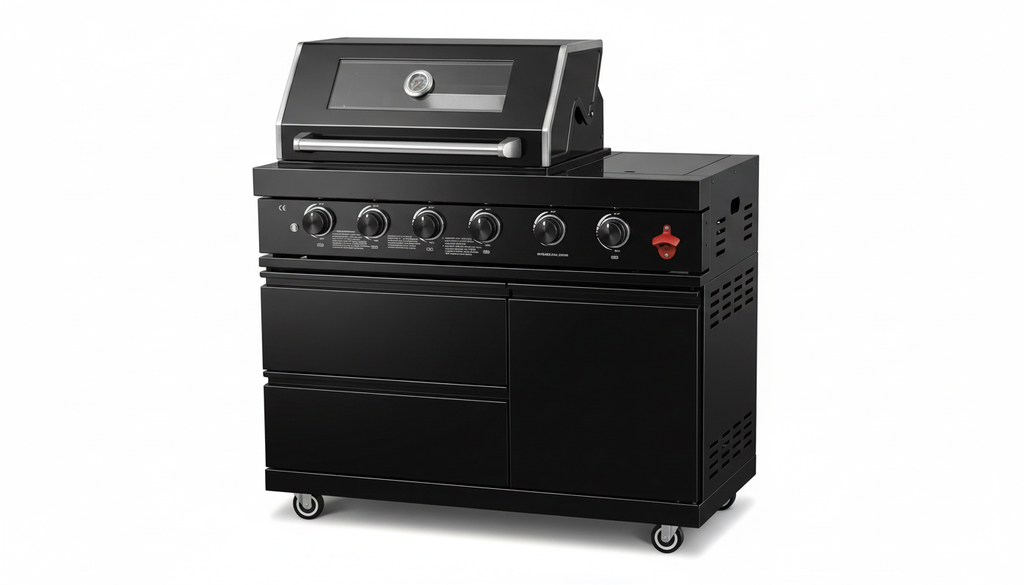 46" Black 4-Burner Outdoor Kitchen Islands Grill Side Burner