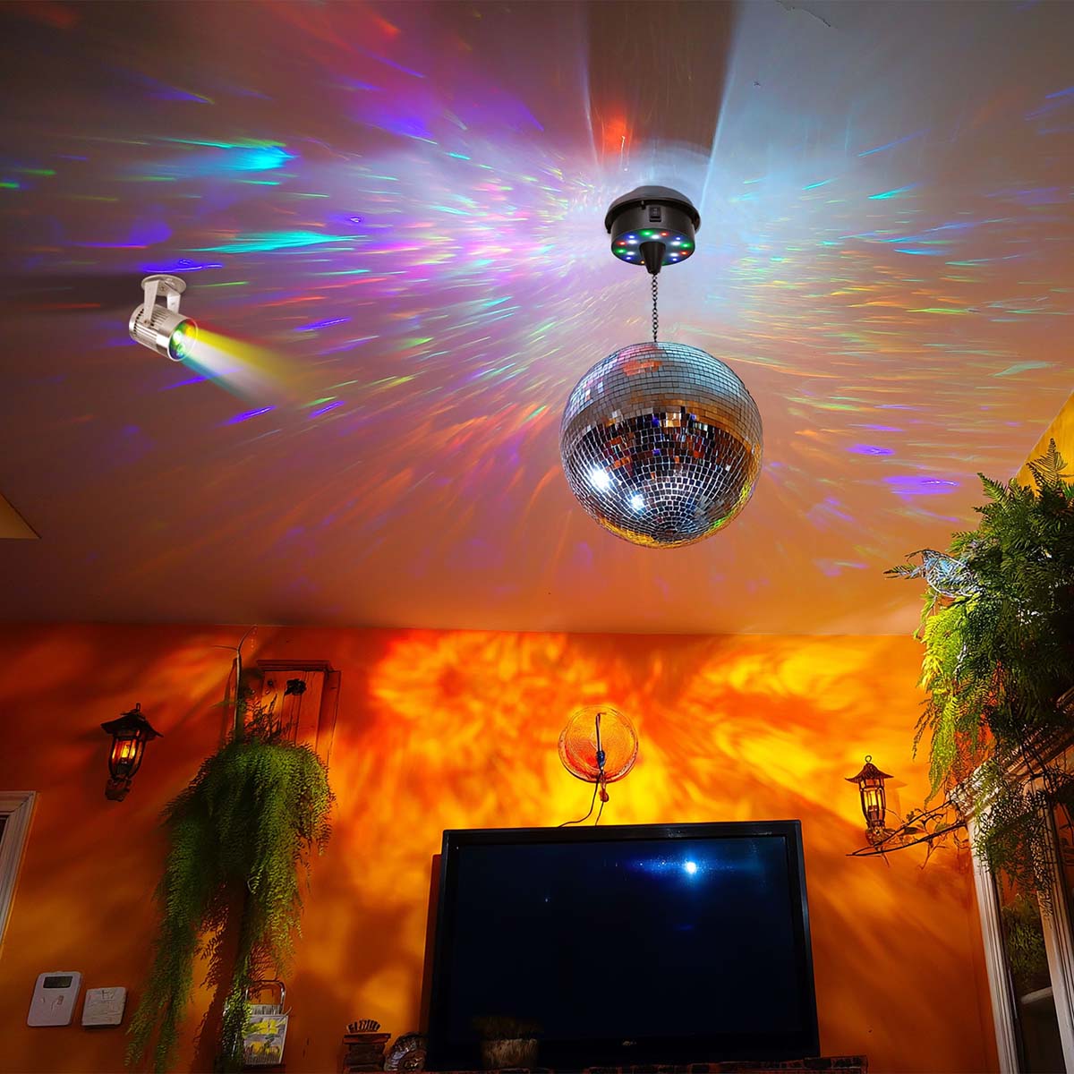 Yescom Shiny Disco Ball with Motor, RGB Light Event Party Decor