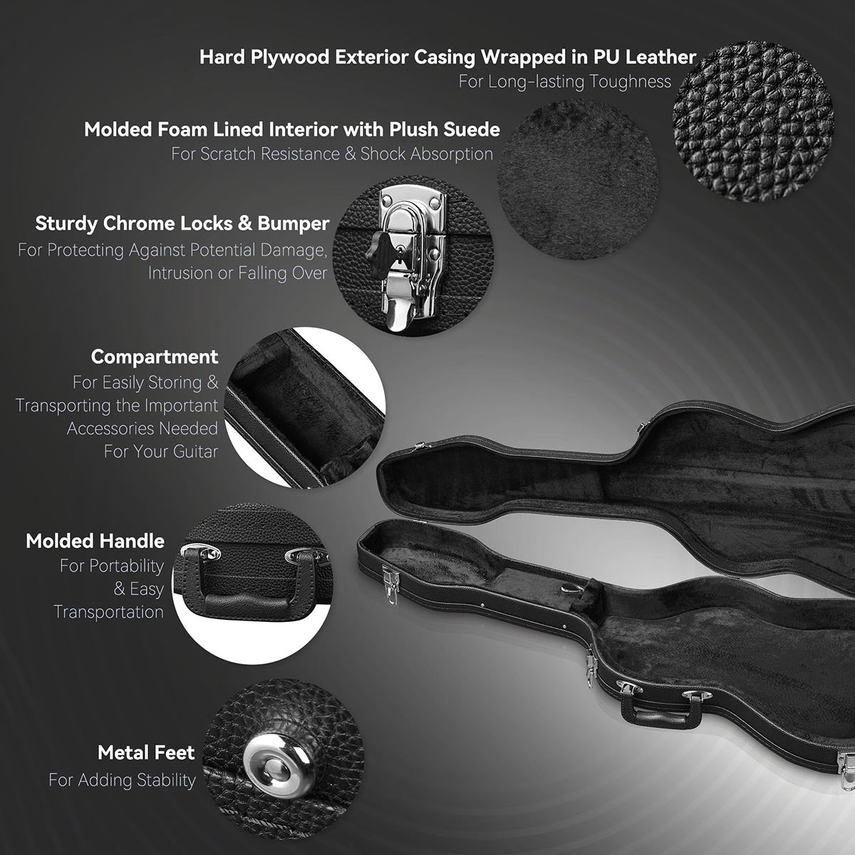 Yescom Lockable Guitar Case Compatible with ST Style Electric Guitars