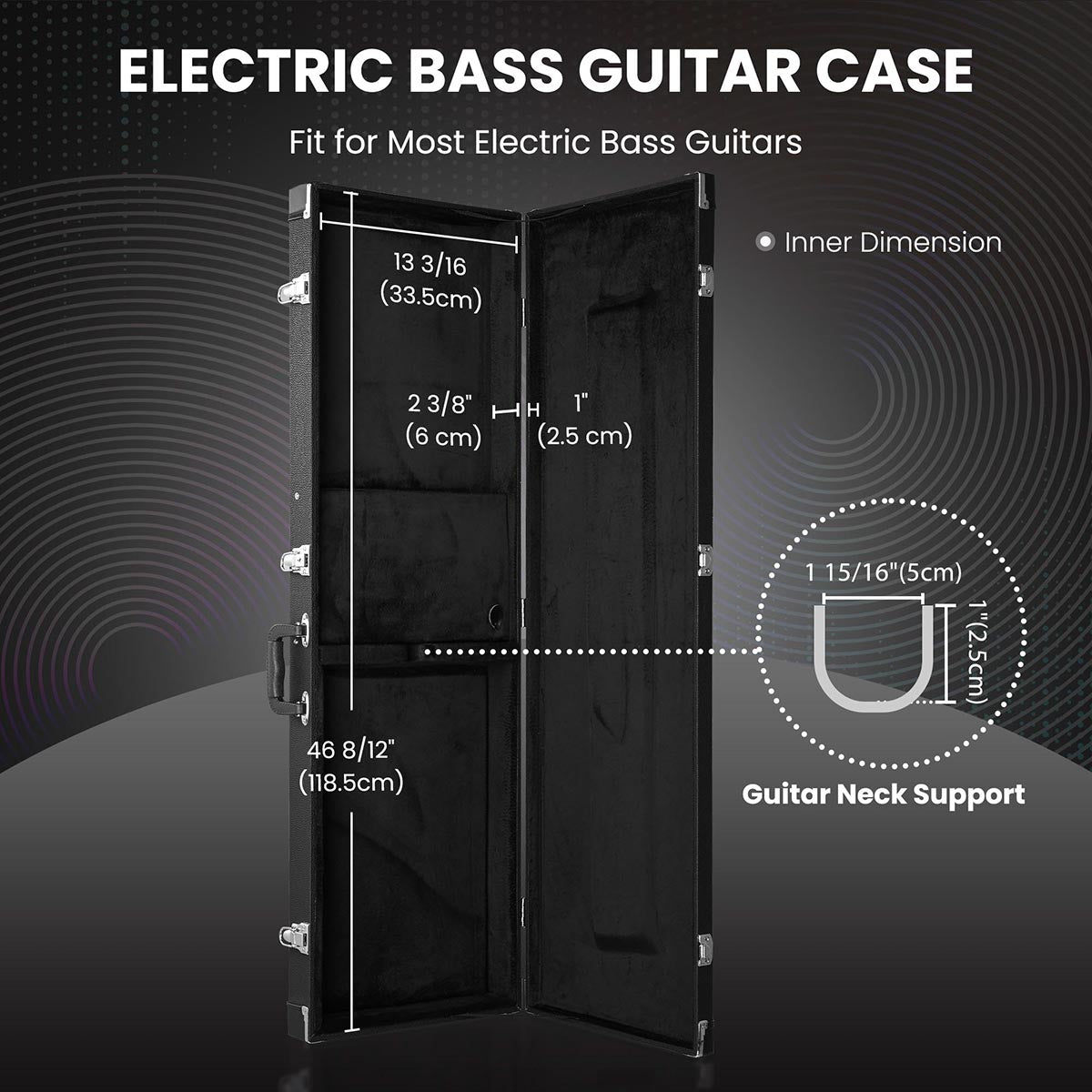 Yescom Lockable Universal Electric Bass Guitar Hard-Shell Case 48x15 in