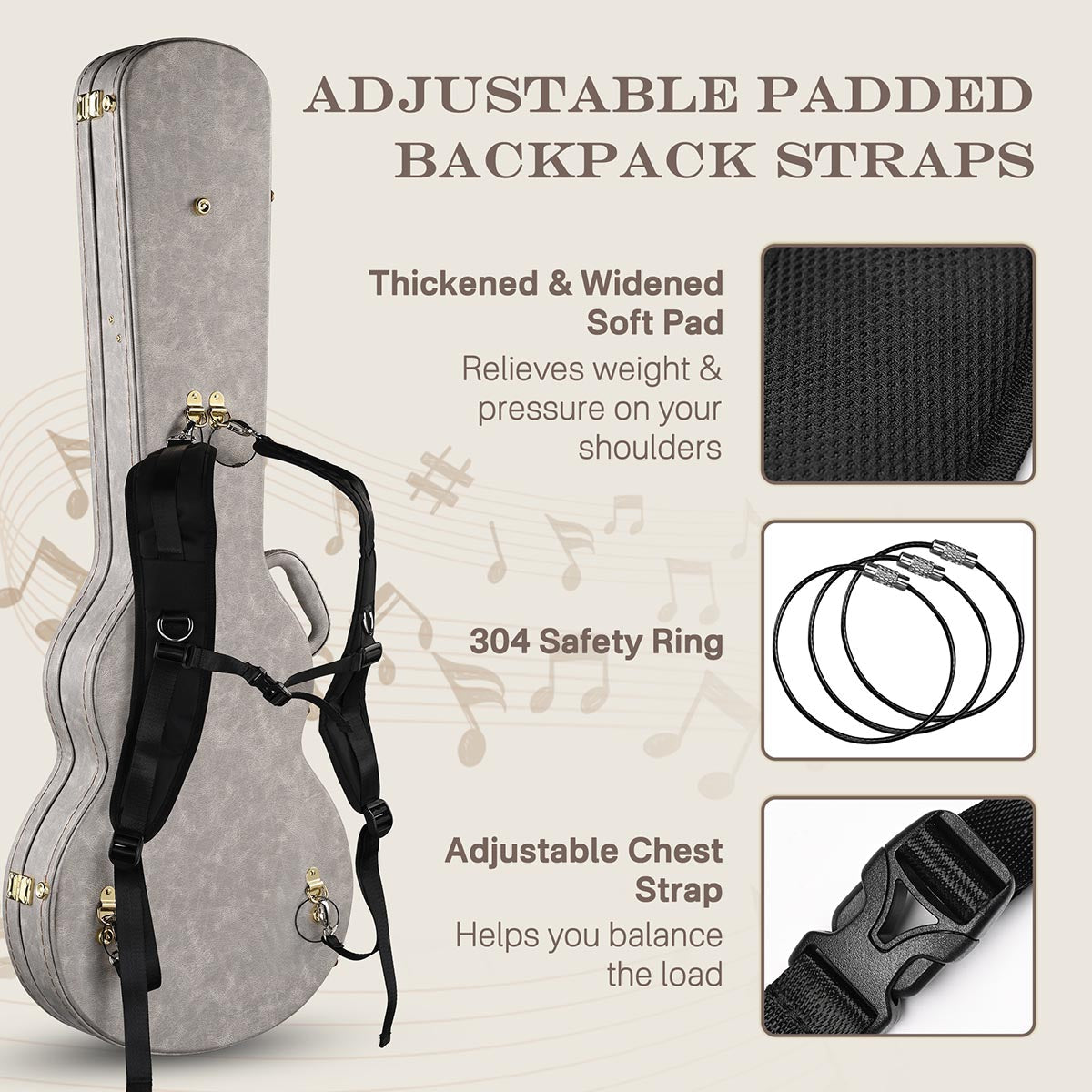 Yescom Padded Backpack Straps with Chest Strap for Guitar Case