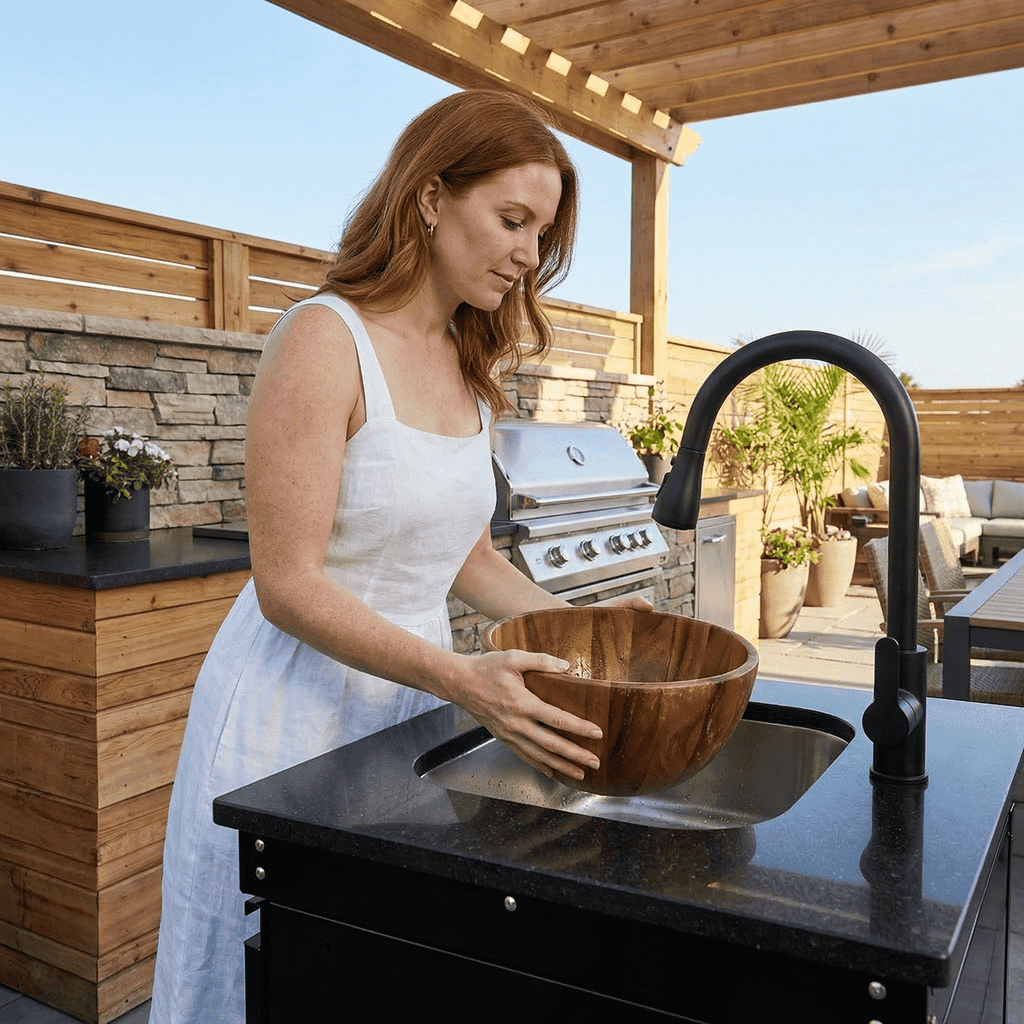 Single Door Sink Cabinet with Tap Stainless Steel Outdoor Kitchen