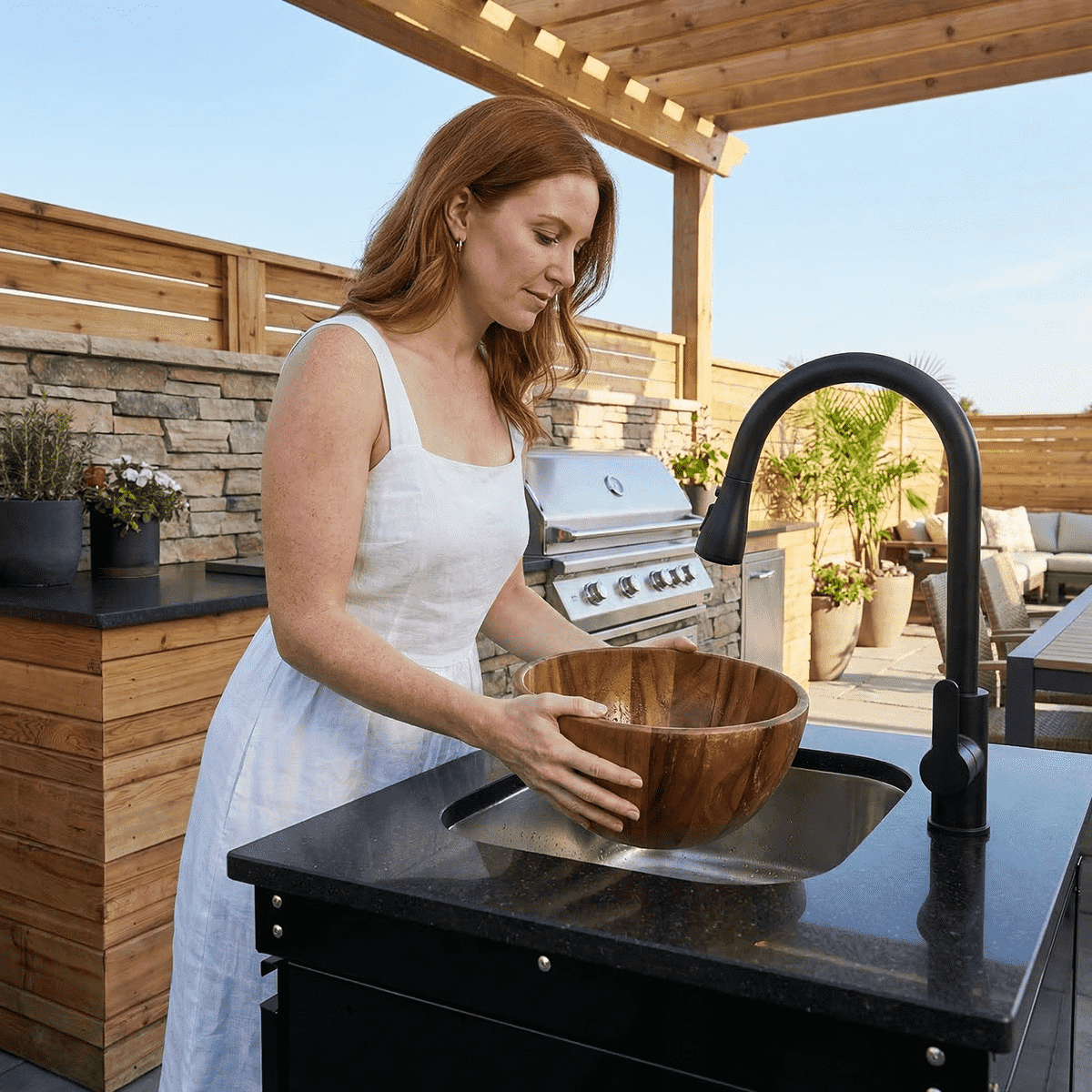 Single Door Sink Cabinet with Tap Stainless Steel Outdoor Kitchen