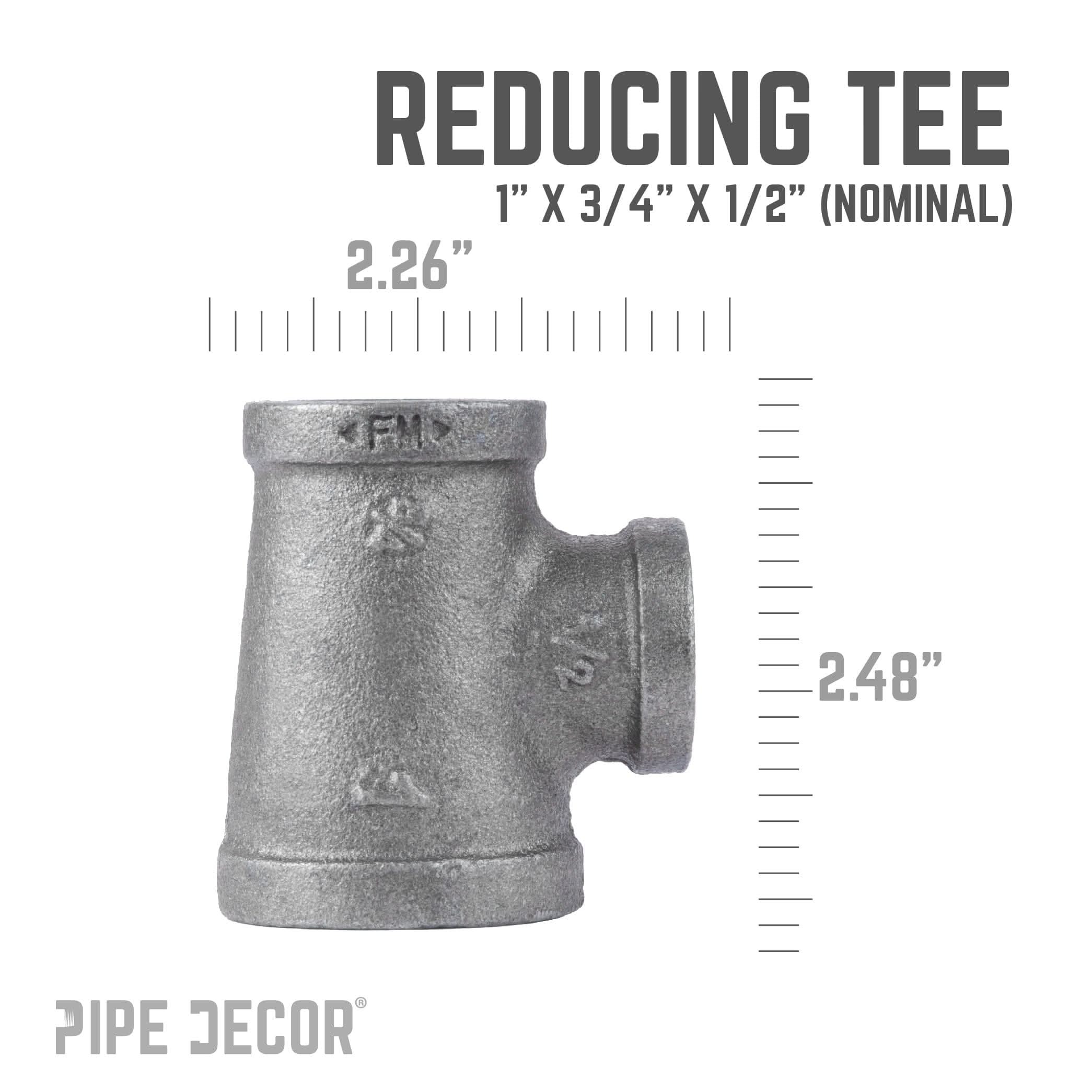 1 in. x 3/4 in. x 1/2 in. Black Reducing Tee