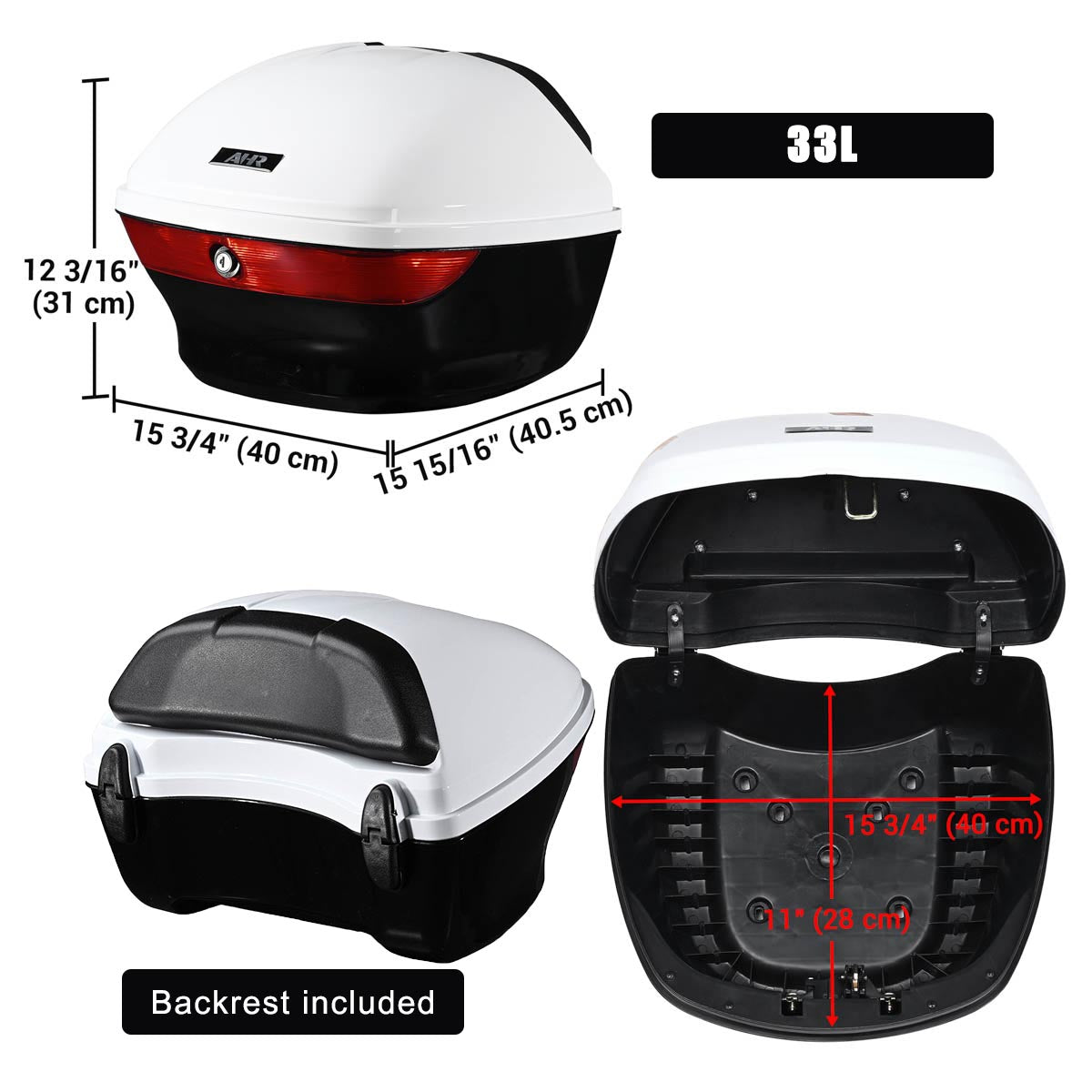 Yescom Motorcycle Trunk with Backrest Scooter Tour Pack White