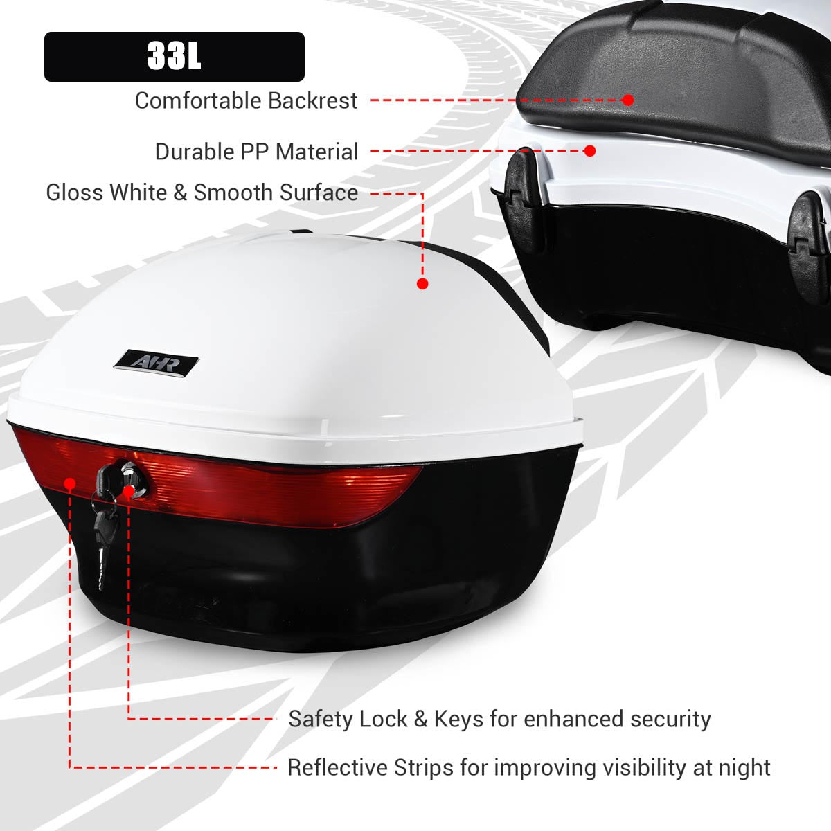 Yescom Motorcycle Trunk with Backrest Scooter Tour Pack White