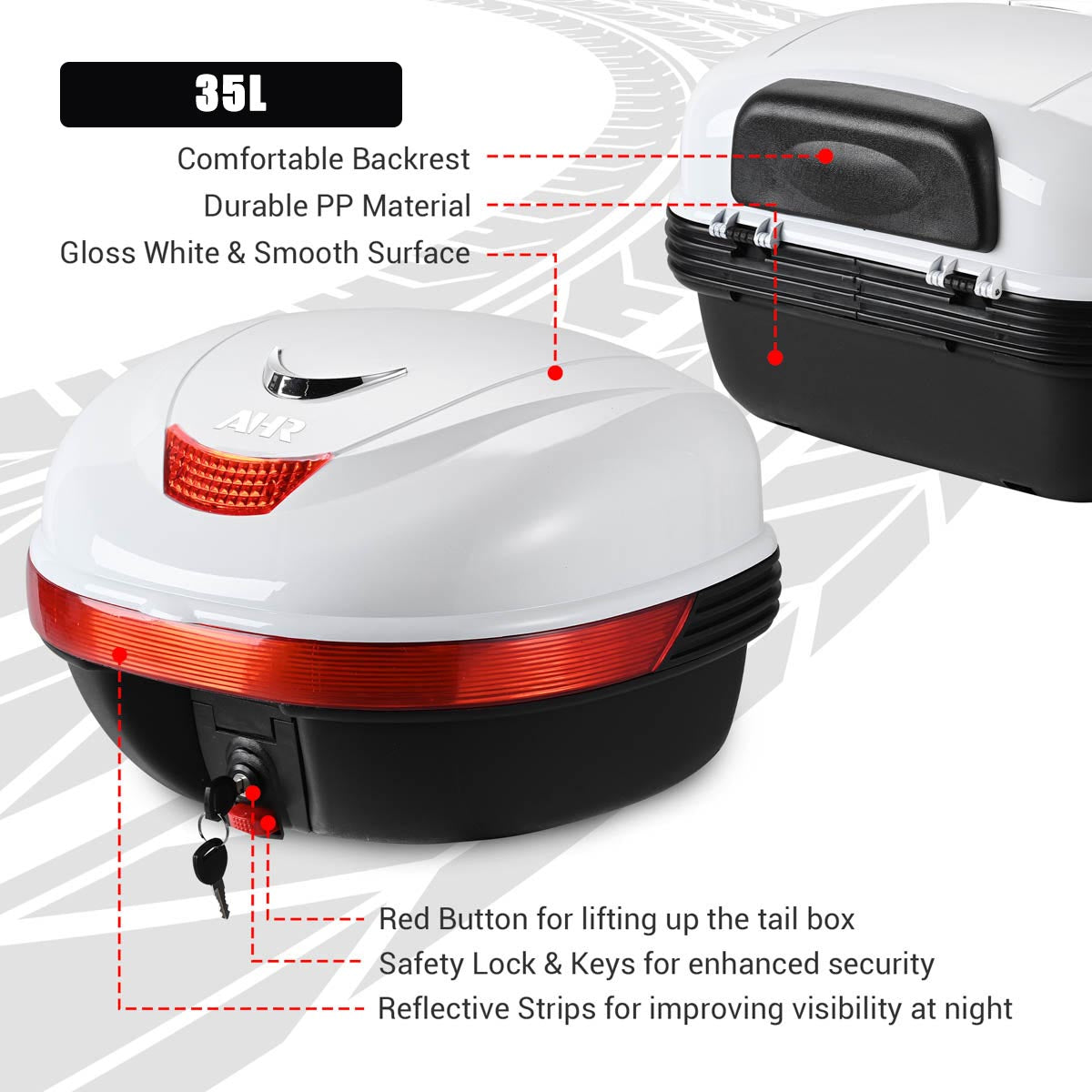 Yescom Motorcycle Trunk with Backrest Scooter Tour Pack White