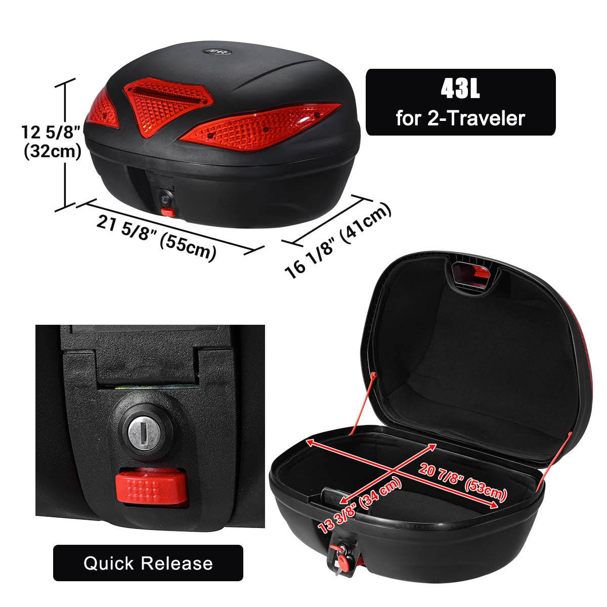Yescom Motorcycle Trunk with Lights Quick Release Scooter Tour Pack