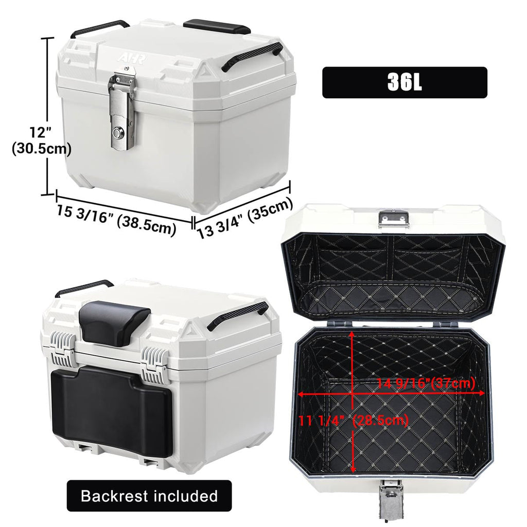 Yescom White Motorcycle Trunk Box with Backrest Scooter Tour Pack