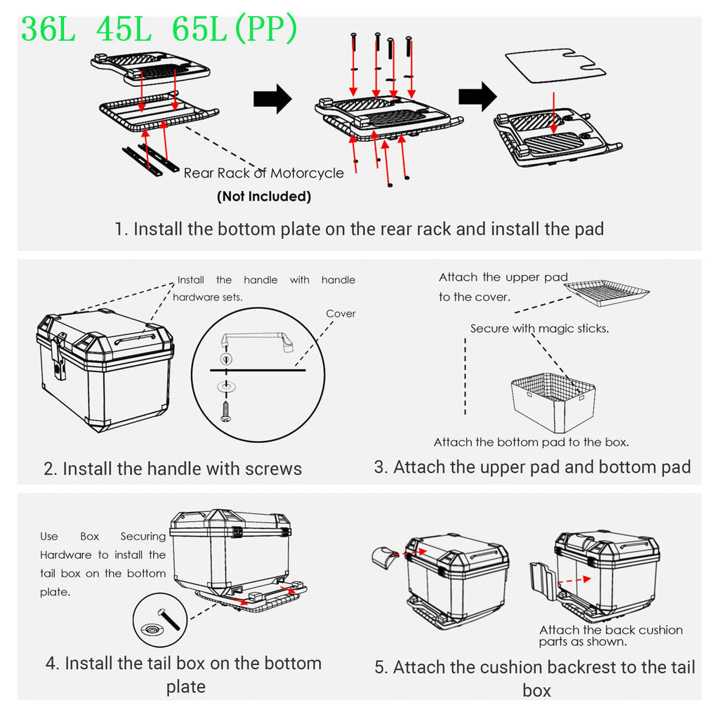Yescom Motorcycle Trunk Box with Backrest Scooter Tour Pack