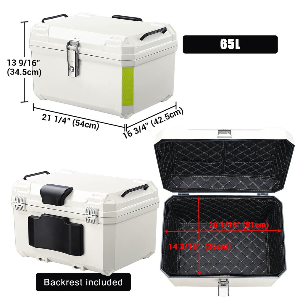 Yescom White Motorcycle Trunk Box with Backrest Scooter Tour Pack
