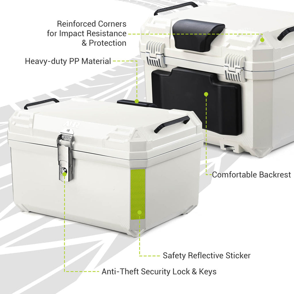 Yescom White Motorcycle Trunk Box with Backrest Scooter Tour Pack