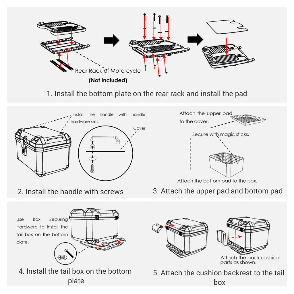 Yescom White Motorcycle Trunk Box with Backrest Scooter Tour Pack