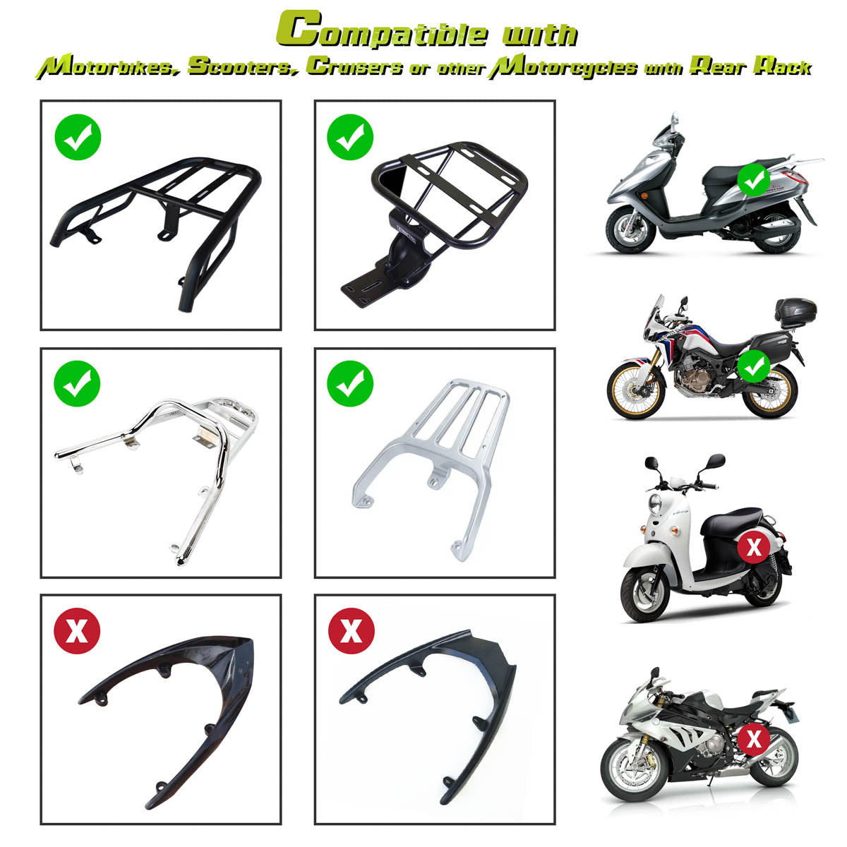 Yescom White Motorcycle Trunk Box with Backrest Scooter Tour Pack