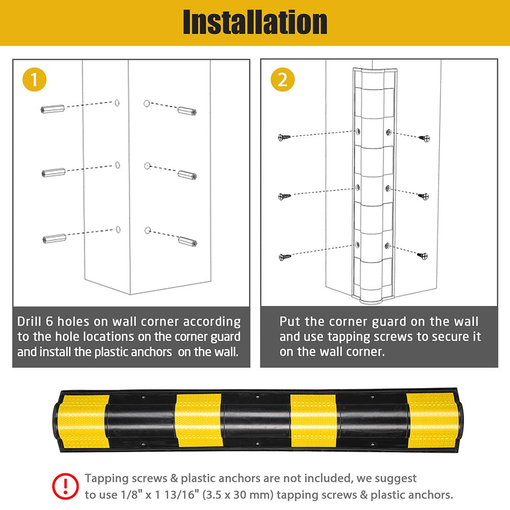 Yescom 2pcs Rubber Corner Guards for Walls Reflective 31" Round