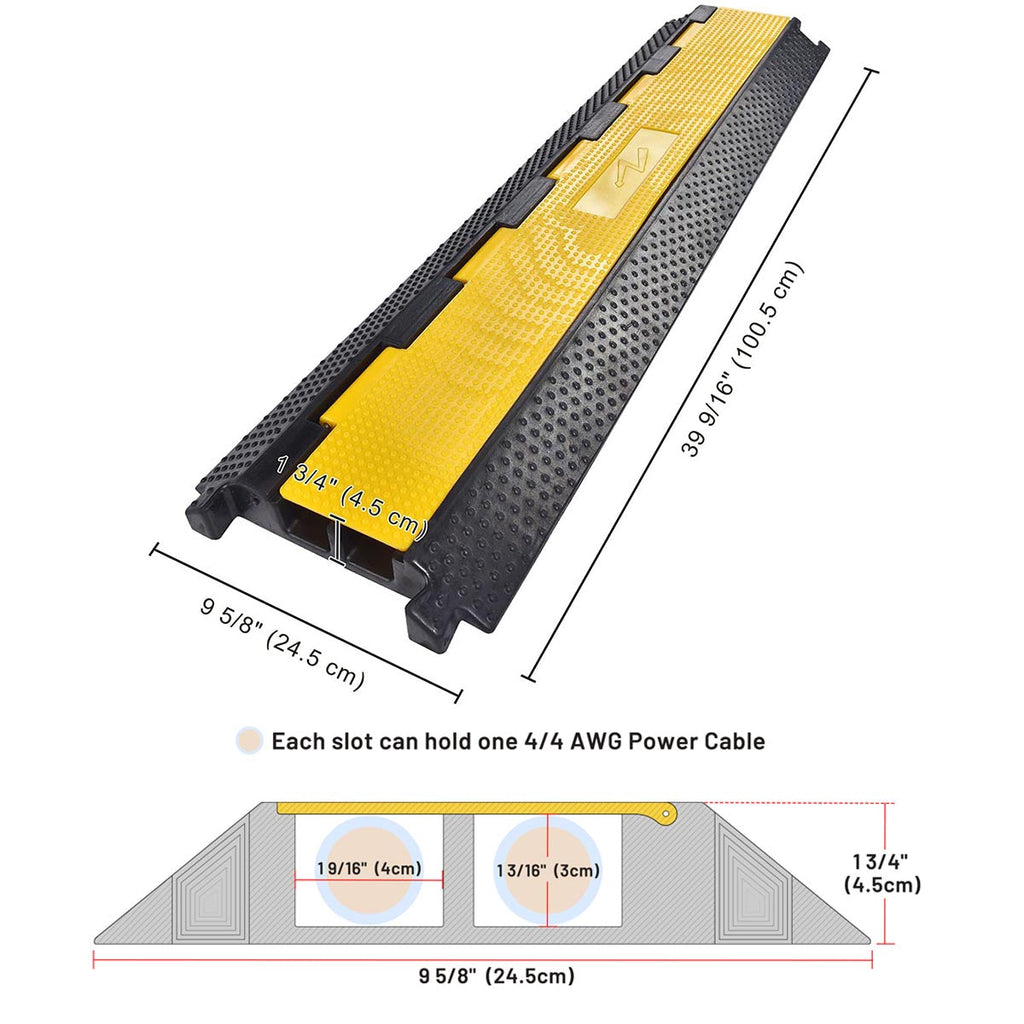 Yescom Cable Ramp Protector Rubber Cable Cover 2-Channel